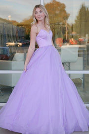 Lavender Charming Strapless A-Line Tulle Floor-Length Party Formal Dresses