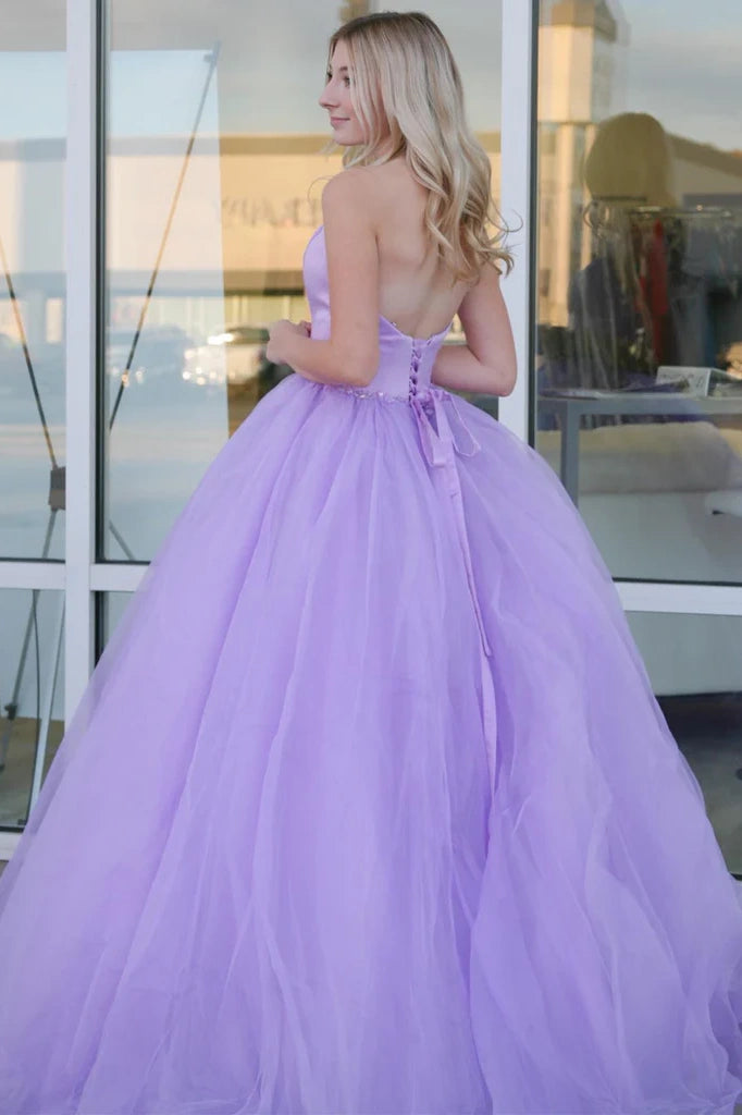 Lavender Charming Strapless A-Line Tulle Floor-Length Party Formal Dresses