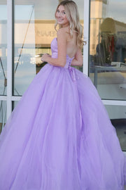 Lavender Charming Strapless A-Line Tulle Floor-Length Party Formal Dresses