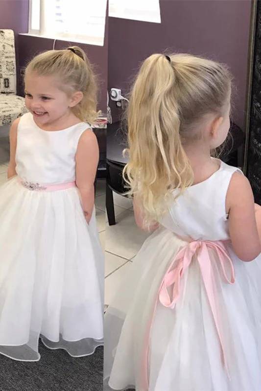 Floor-Length A-Line Tulle Flower Girl Dresses with Sash