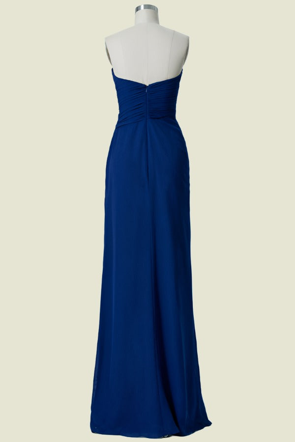 Royal Blue Floor-Length Sweetheart Strapless A-Line Chiffon Bridesmaid Dresses