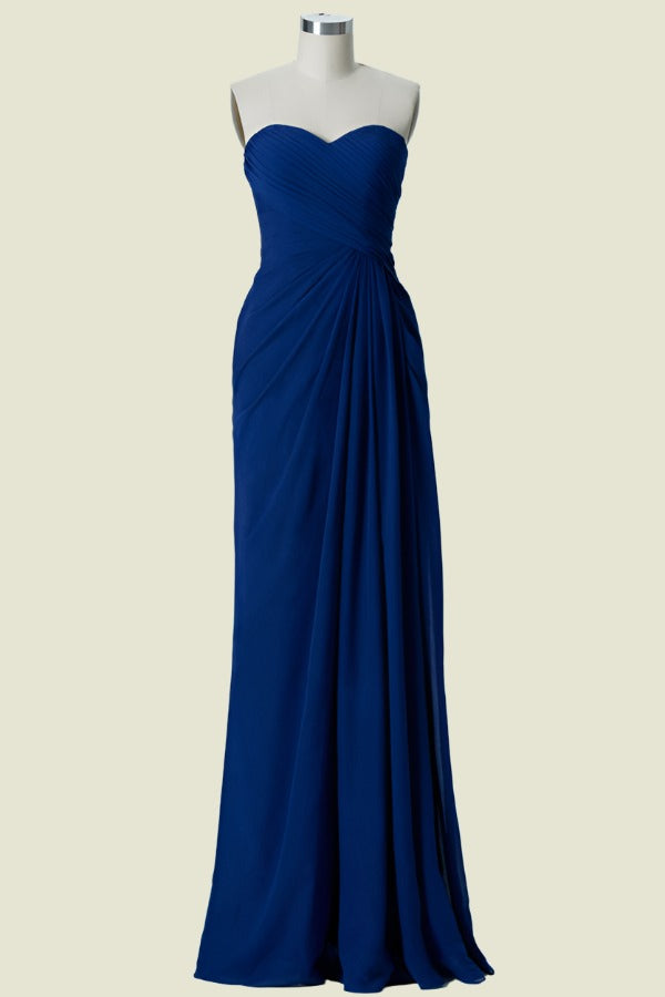 Royal Blue Floor-Length Sweetheart Strapless A-Line Chiffon Bridesmaid Dresses