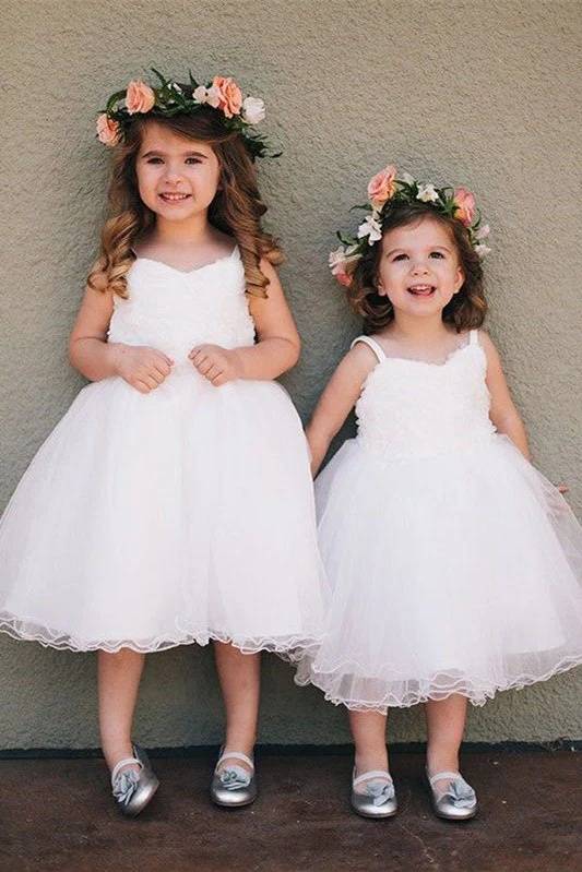 Tea-Length Spaghetti Straps A-Line Flower Girl Dresses