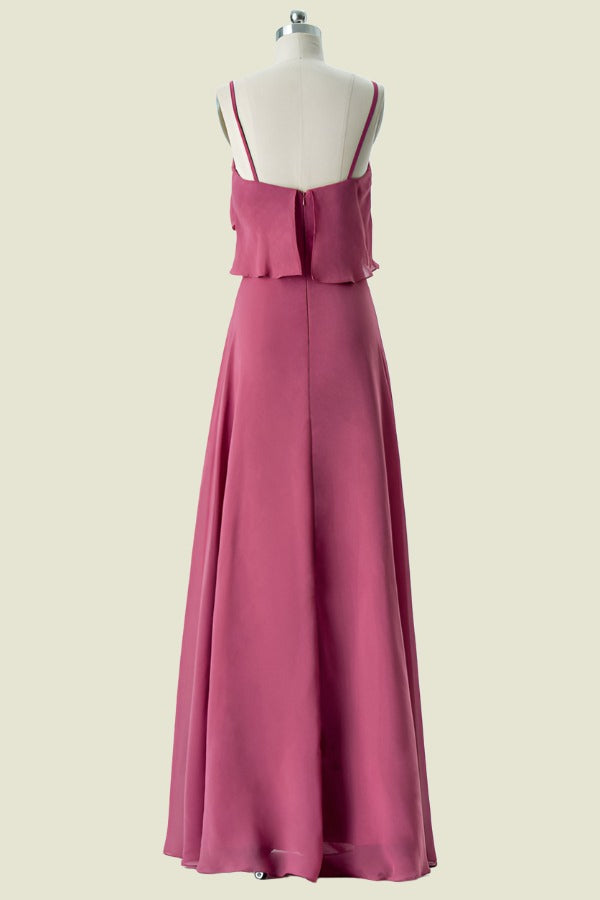 Floor-Length Spaghetti Straps V-Neck A-Line Chiffon Bridesmaid Dresses