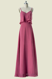 Floor-Length Spaghetti Straps V-Neck A-Line Chiffon Bridesmaid Dresses