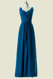 Ink Blue V-Neck Sleeveless A-Line Chiffon Bridesmaid Dresses 