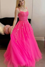 Chic Criss Cross Straps A-Line Tulle Prom Formal Dresses with Appliques