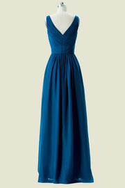 Ink Blue V-Neck Sleeveless A-Line Chiffon Bridesmaid Dresses 