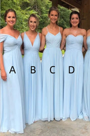 Sky Blue A-Line Chiffon Floor-Length Bridesmaid Dresses