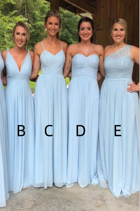 Sky Blue A-Line Chiffon Floor-Length Bridesmaid Dresses