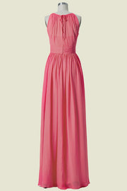 Watermelon Crew Neck Sleeveless A-Line Chiffon Bridesmaid Dresses