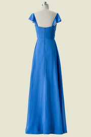 Deep Blue Sweetheart A Line Chiffon Long Bridesmaid Dress Back Side.