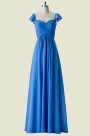 Deep Blue Sweetheart A Line Chiffon Long Bridesmaid Dress Front Side