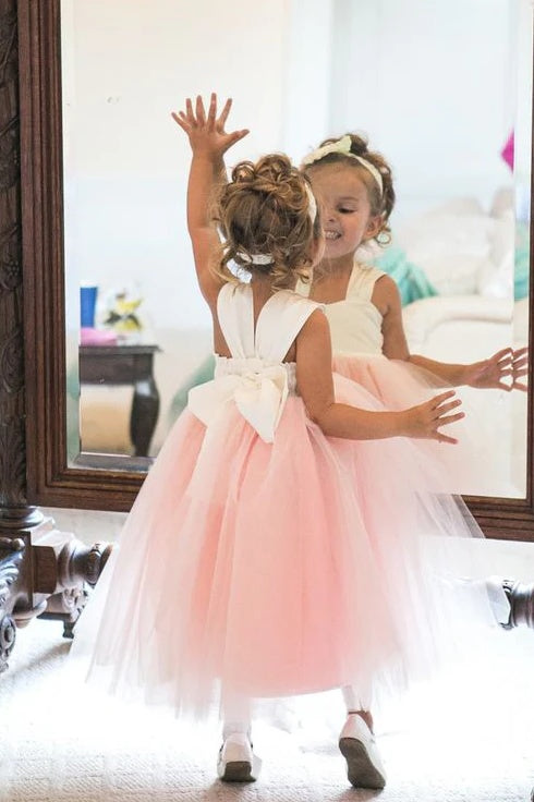 A-Line Sleeveless Tulle Flower Girl Dresses with Bow