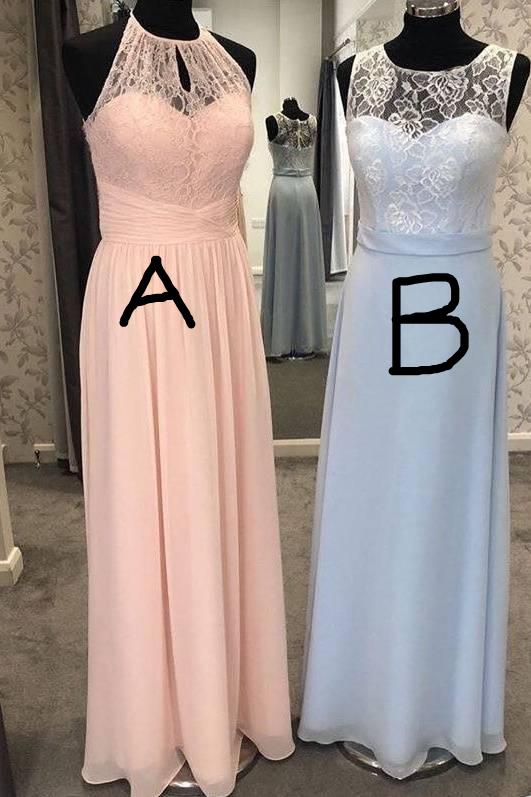 Charming A-Line Lace Chiffon Floor-Length Bridesmaid Dresses