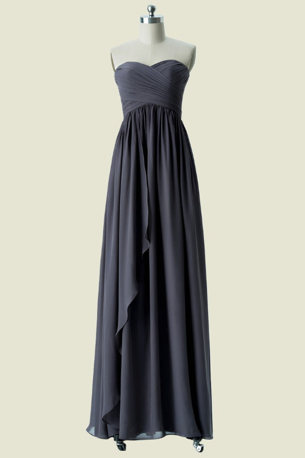 Steel Grey Strapless Sweetheart A-Line Chiffon Bridesmaid Dresses