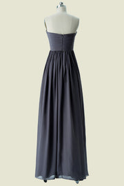 Steel Grey Strapless Sweetheart A-Line Chiffon Bridesmaid Dresses