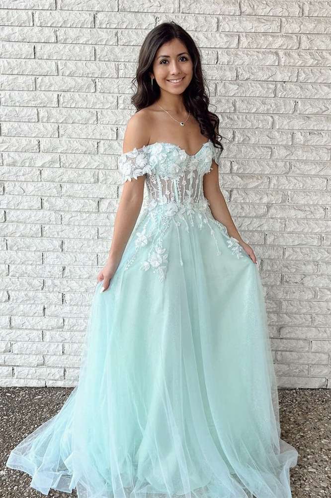 Beautiful Off-The-Shoulder A-Line Tulle Appliques Party Dresses