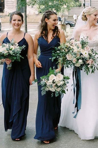 A-Line Floor-Length Chiffon Bridesmaid Dresses with Ruffles