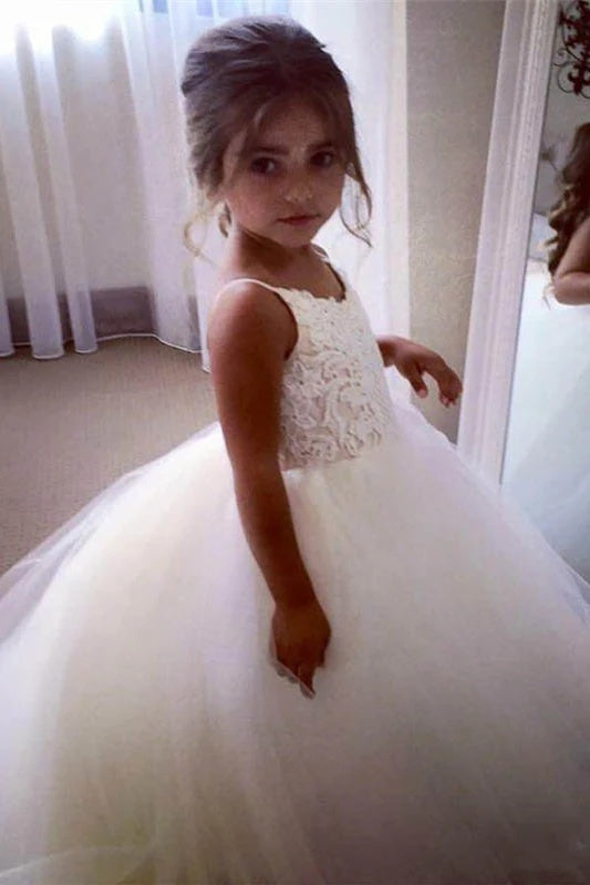 White Floor-Length A-Line Tulle Flower Girl Dresses