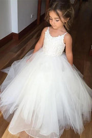 White Floor-Length A-Line Tulle Flower Girl Dresses