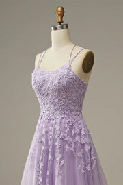 Lilac Criss Cross Straps A-Line Tulle Party Dresses with Appliques