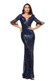 Sequined Mermaid V-Neck Short Sleeves Evening Dresses