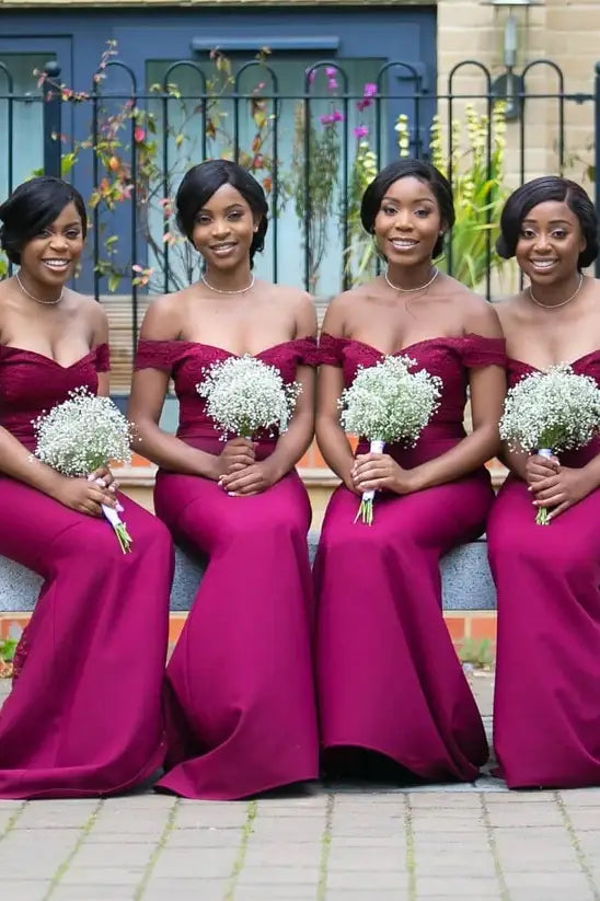 Mermaid Long Off-The-Shoulder V-Neck Satin Bridesmaid Dresses