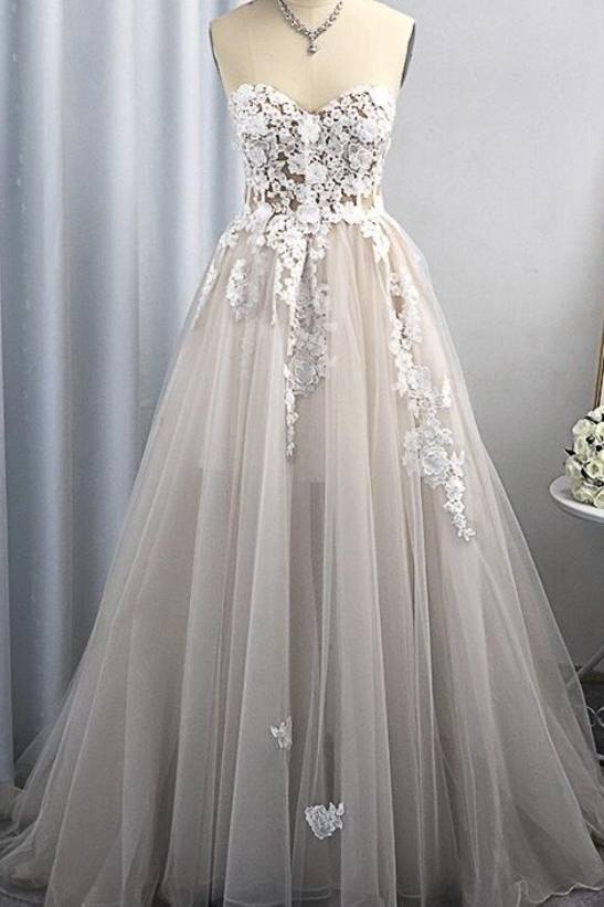 Fabulous Sweetheart Strapless A-Line Long Wedding Dresses with Appliques