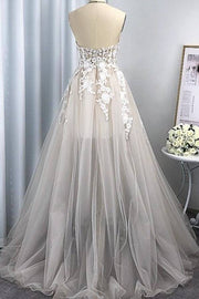 Fabulous Sweetheart Strapless A-Line Long Tulle Wedding Dresses with Appliques