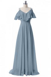 Dusty Blue V-Neck A-Line Chiffon Bridesmaid Dresses