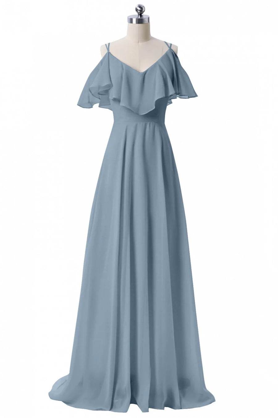 Dusty Blue V-Neck A-Line Chiffon Bridesmaid Dresses