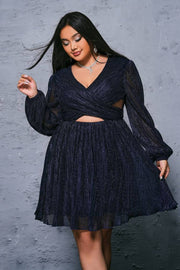 Plus Size V-Neck Short A-Line Prom Evening Dresses with Long Sleeves