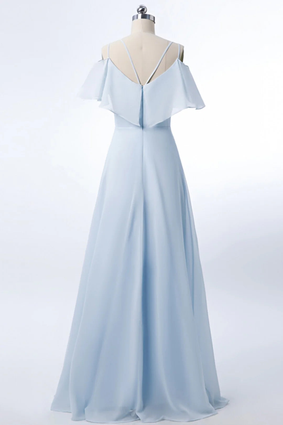 Sky Blue V-Neck A-Line Chiffon Bridesmaid Dresses