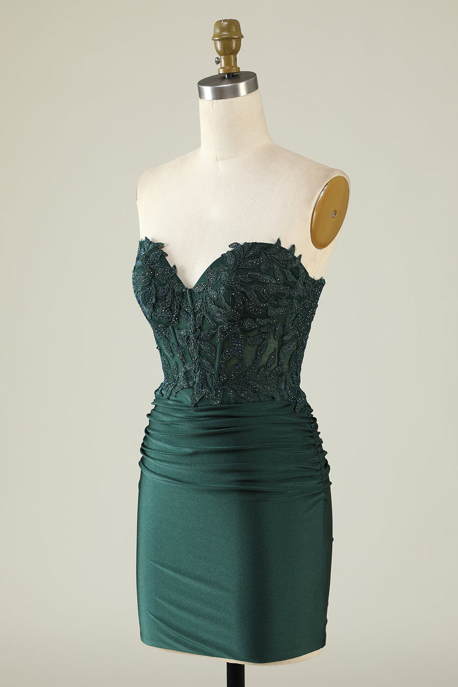 Dark Green Beaded Sweetheart Satin Short Homecoming Dresses