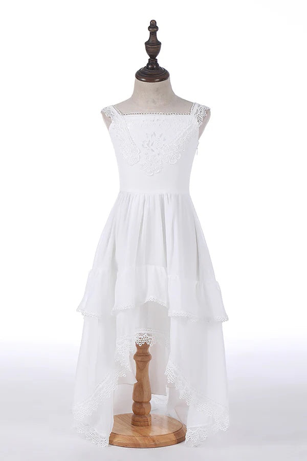 White Hi-Lo Sleeveless Lace Flower Girl Dresses