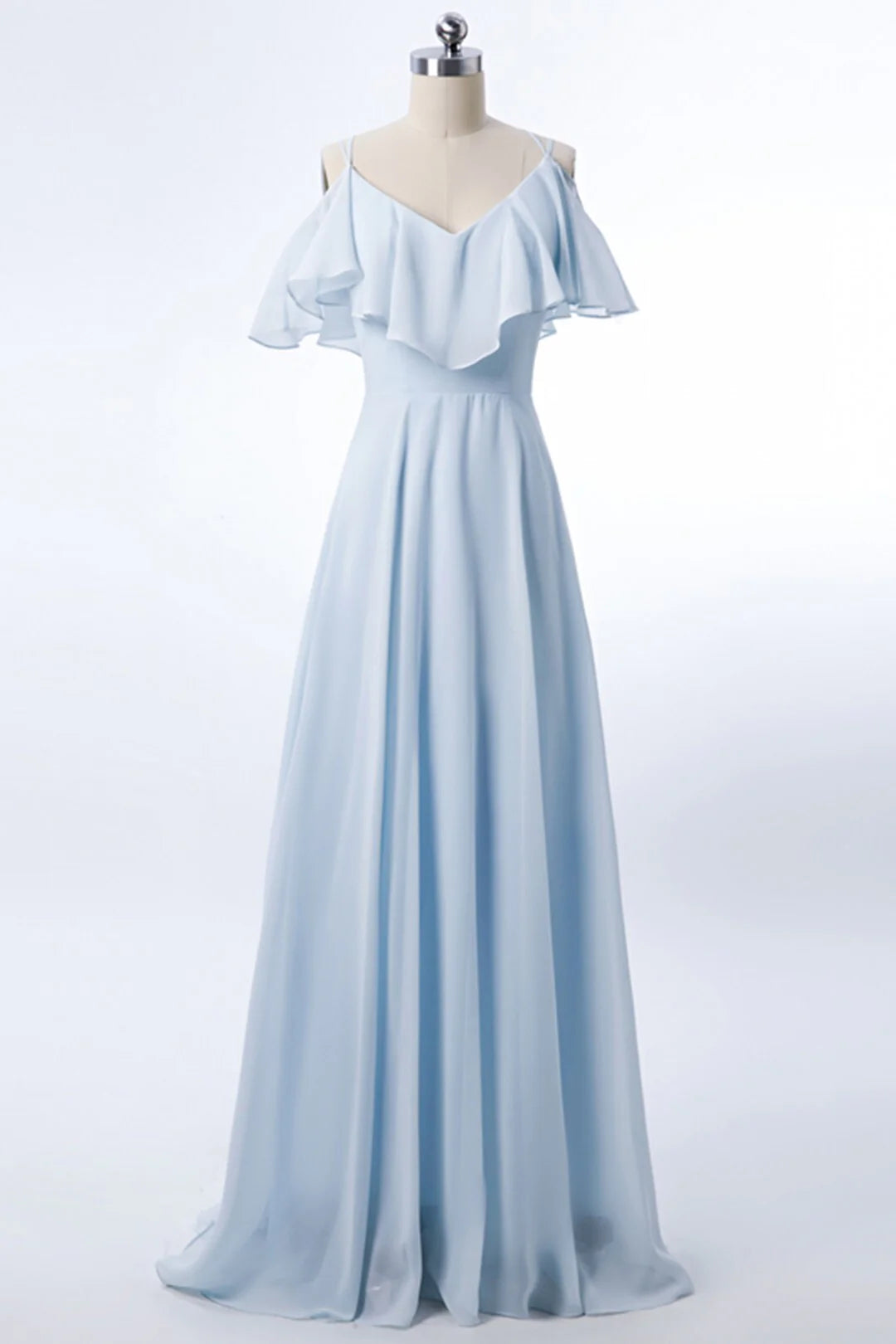 Sky Blue V-Neck A-Line Chiffon Bridesmaid Dresses