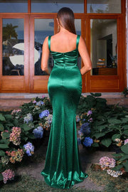 Dark Green Sleeveless Mermaid Satin Evening Dresses