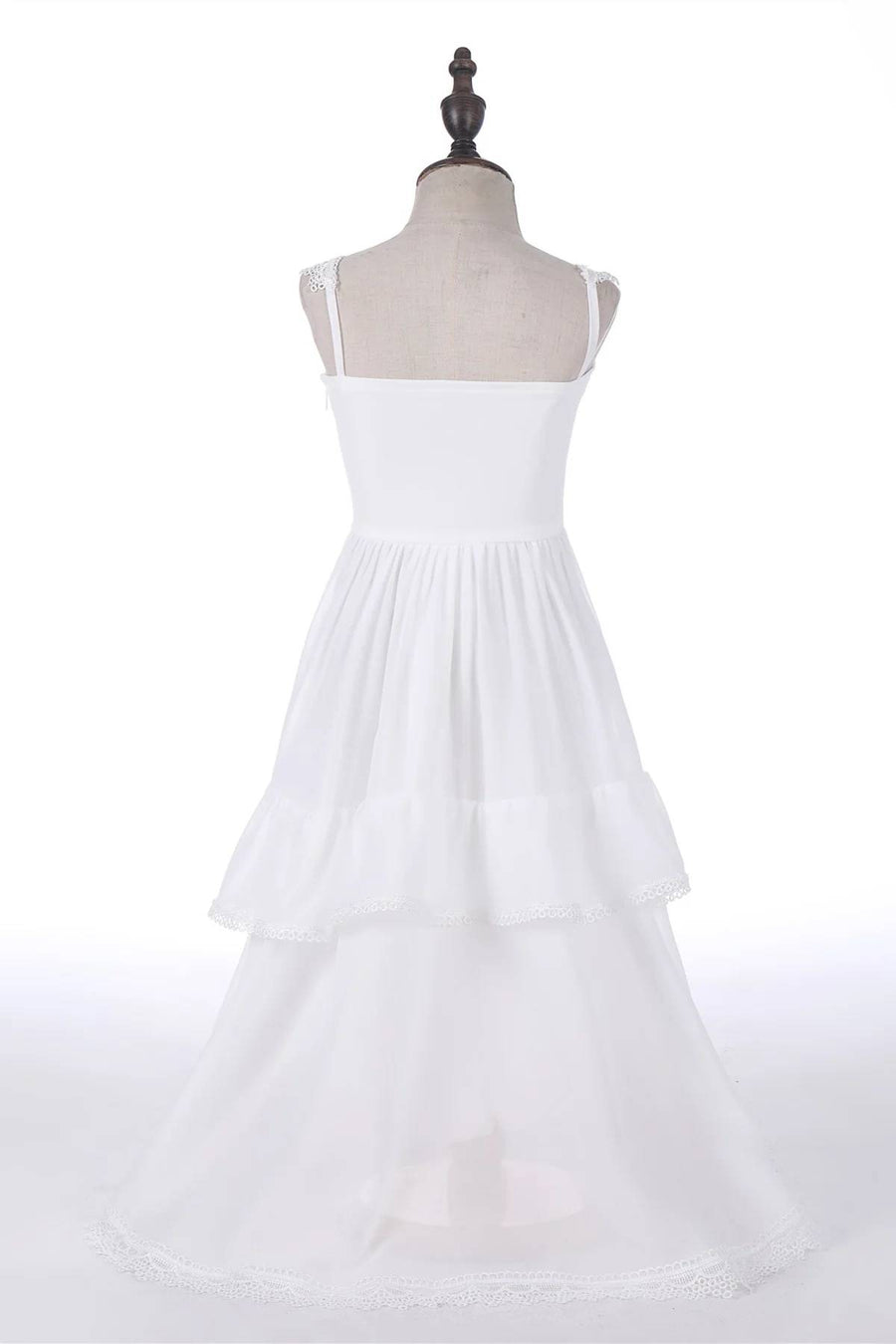 White Hi-Lo Sleeveless Lace Flower Girl Dresses