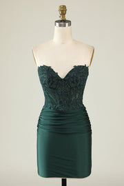 Dark Green Beaded Sweetheart Satin Short Homecoming Dresses