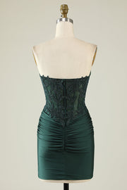 Dark Green Beaded Sweetheart Satin Short Homecoming Dresses