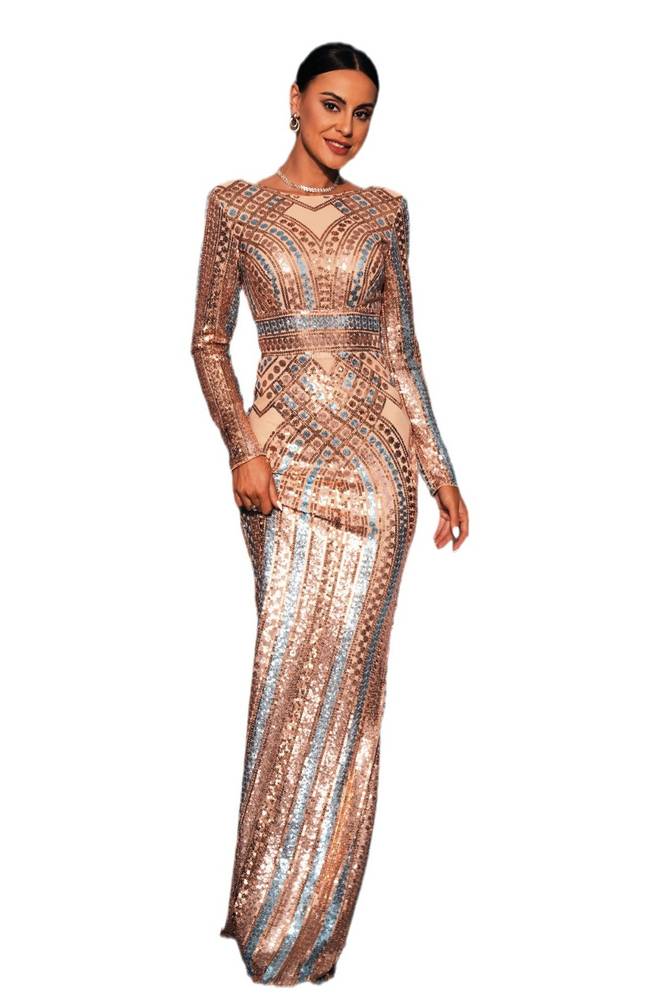 Jewel Neck Long Sleeves Mermaid Evening Dresses with Open Back