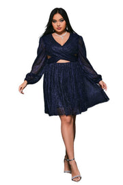 Plus Size V-Neck Short A-Line Prom Evening Dresses with Long Sleeves