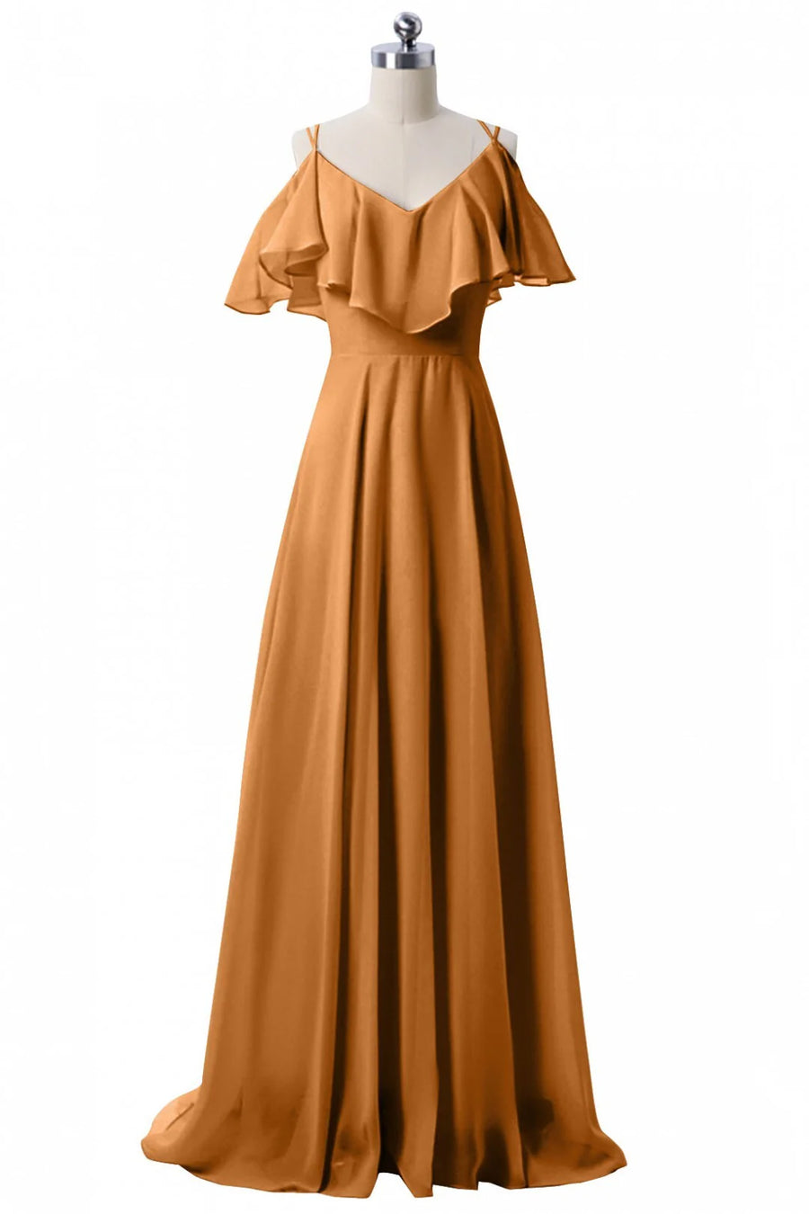 Mustard V-Neck A-Line Chiffon Bridesmaid Dresses