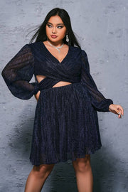 Plus Size V-Neck Short A-Line Prom Evening Dresses with Long Sleeves