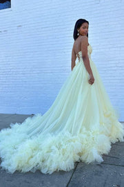 Daffodil Sweetheart Strapless A-Line Tiered Long Tulle Prom Dresses