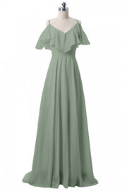 Dusty Sage V-Neck A-Line Chiffon Bridesmaid Dresses