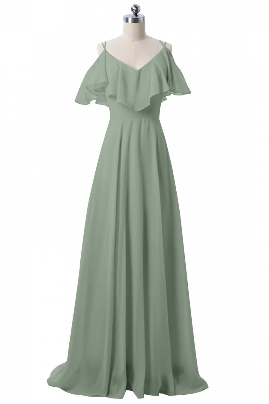 Dusty Sage V-Neck A-Line Chiffon Bridesmaid Dresses