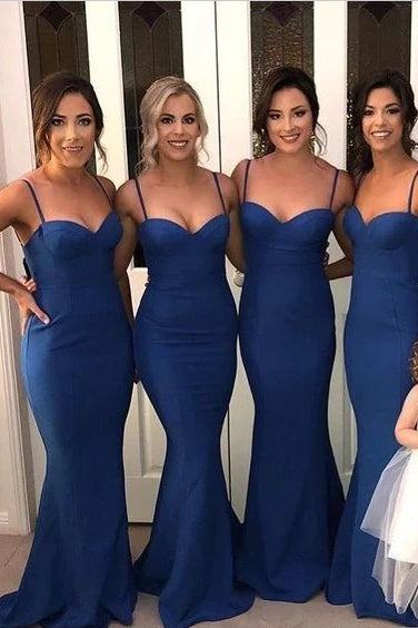 Royal Blue Stretch Satin Mermaid Sleeveless Bridesmaid Dresses