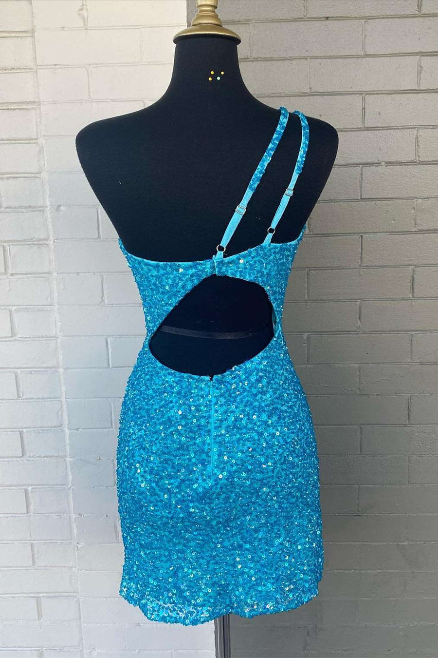 Pool One-Shoulder Sequined Mermaid Short Homecoming Dresses